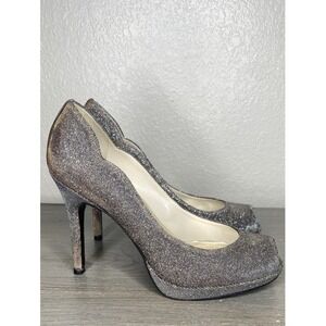 Stuart Weitzman Evebaton‎ Platform Peep toe Pump Pyrite Nocturn 8 Glitter Silver